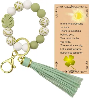 Silicone Keychains Bracelet for Women Girls,Beaded Key Ring Wristlet for Car Keys,keyChain with Leather Tassel