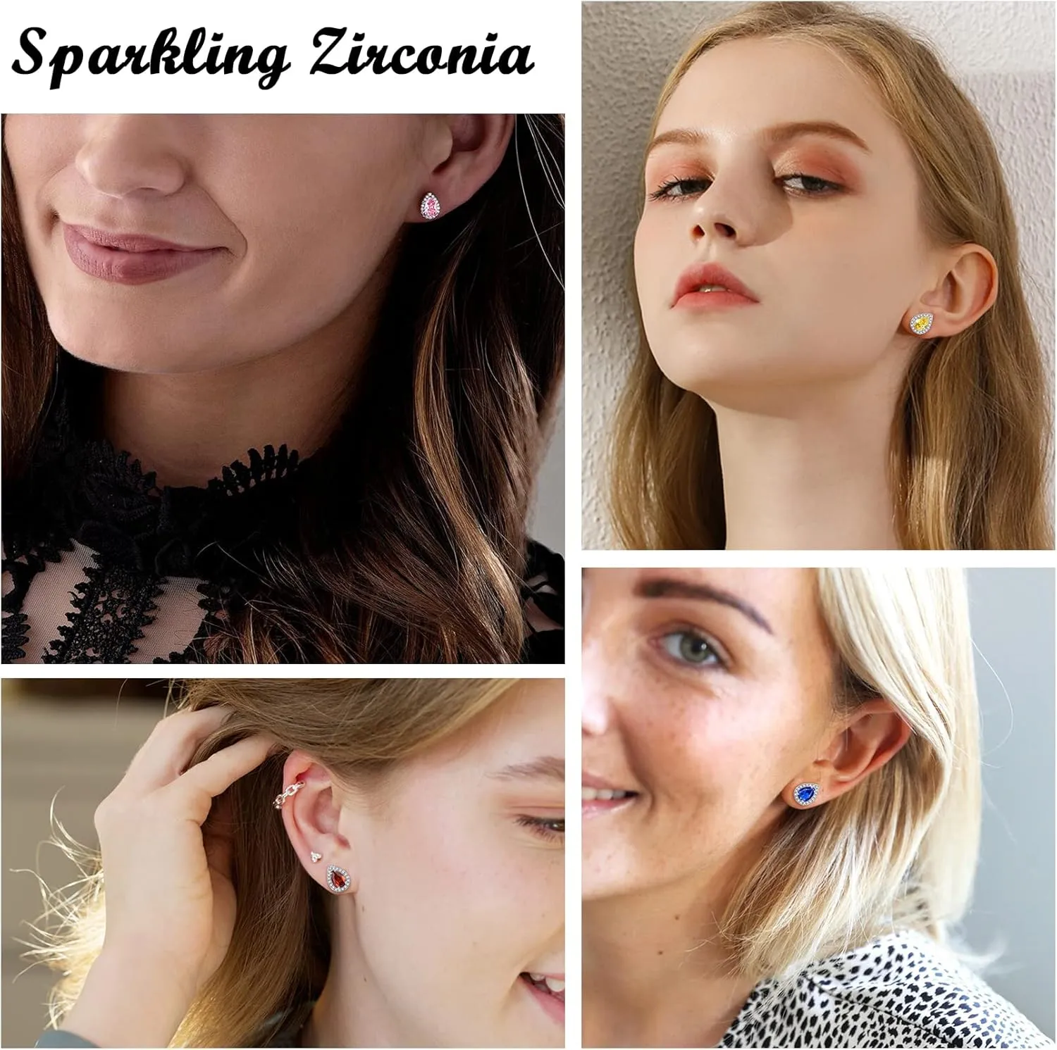 Silver Birthstone Teardrop Stud Earrings for Women, Faux Diamond Halo Bridal Earrings | 925 Sterling Silver Post Cubic Zirconia Studs Jewelry for Birthday Christmas Wedding Gifts