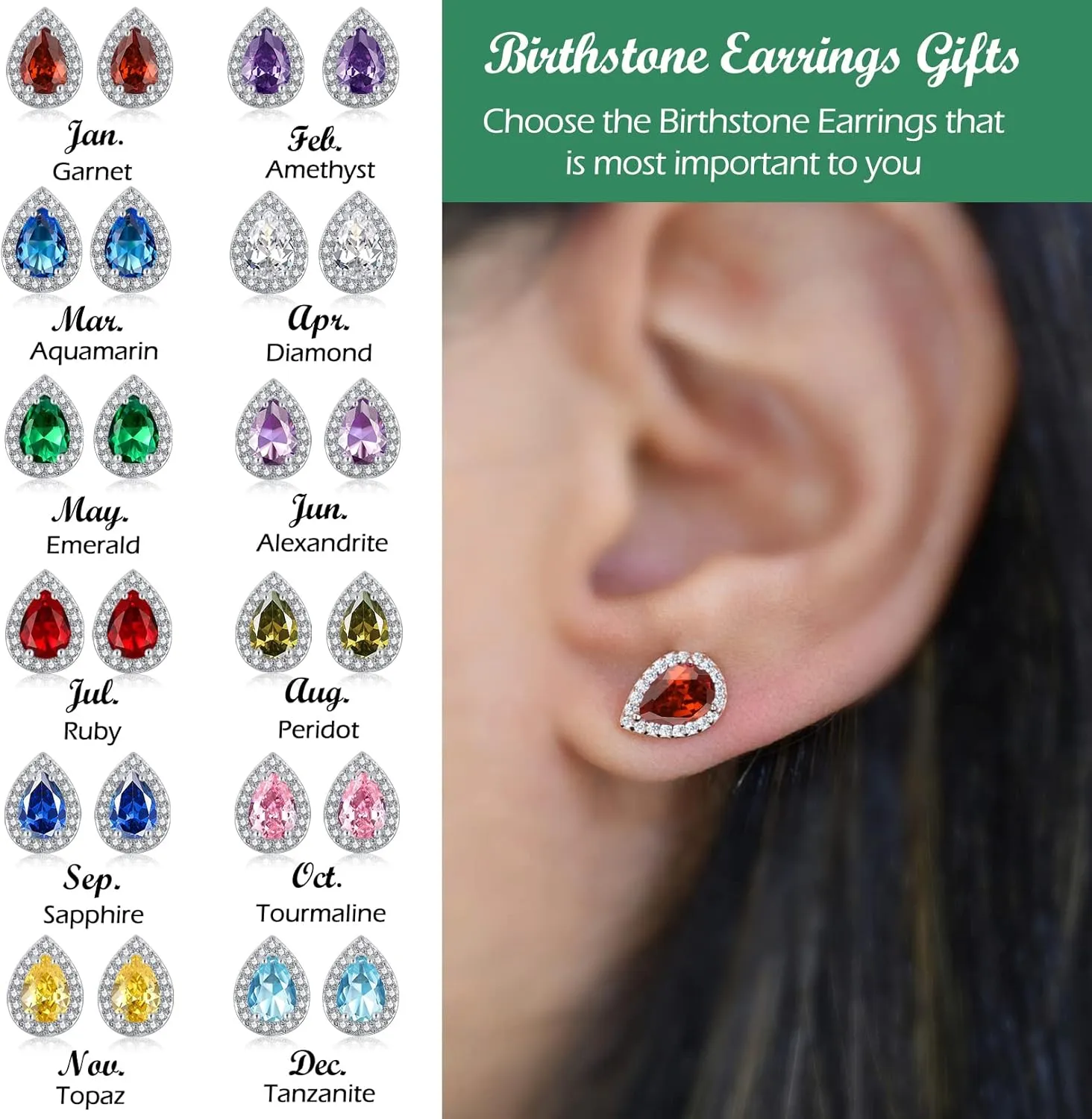 Silver Birthstone Teardrop Stud Earrings for Women, Faux Diamond Halo Bridal Earrings | 925 Sterling Silver Post Cubic Zirconia Studs Jewelry for Birthday Christmas Wedding Gifts