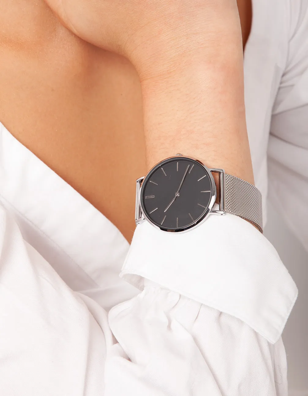 Silver Black Minimal Watch