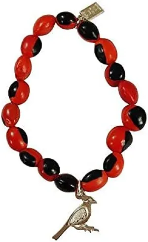 Silver Filigree Cardinal Charm Stretchy Adjustable Bracelet for Women - When a Cardinal Appears a Loved one is Near 6.5 - 7.5 w/Meaningful Good Luck Huayruro Seed Beads - Great Gifts
