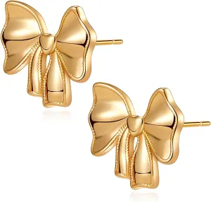 Silver Gold Bow Earrings for Women Ribbon Stud Earrings Bows Knot Earring Jewelry