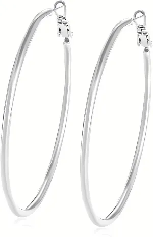 Silver Hoop Earrings, 14K White Gold Plated Hypoallergenic Large Hoop Earring, Round Circle Earrings for Women Girls Jewelry Gifts