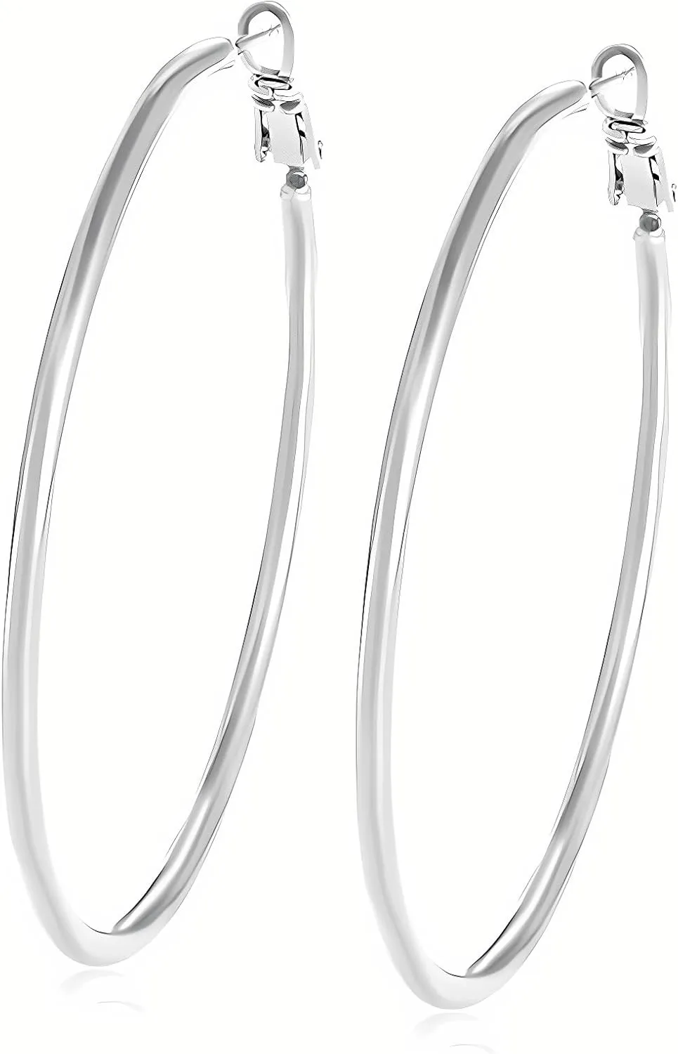 Silver Hoop Earrings, 14K White Gold Plated Hypoallergenic Large Hoop Earring, Round Circle Earrings for Women Girls Jewelry Gifts
