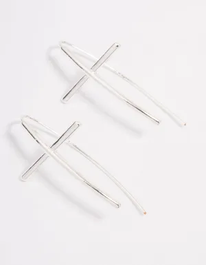 Silver Plated Cross Modern Drop Earrings