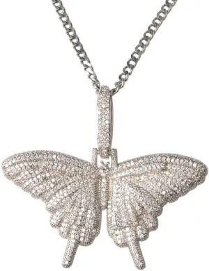 Silver Plated CZ Iced Out Bling Butterfly Chain Necklace Party Jewelry for Men Women