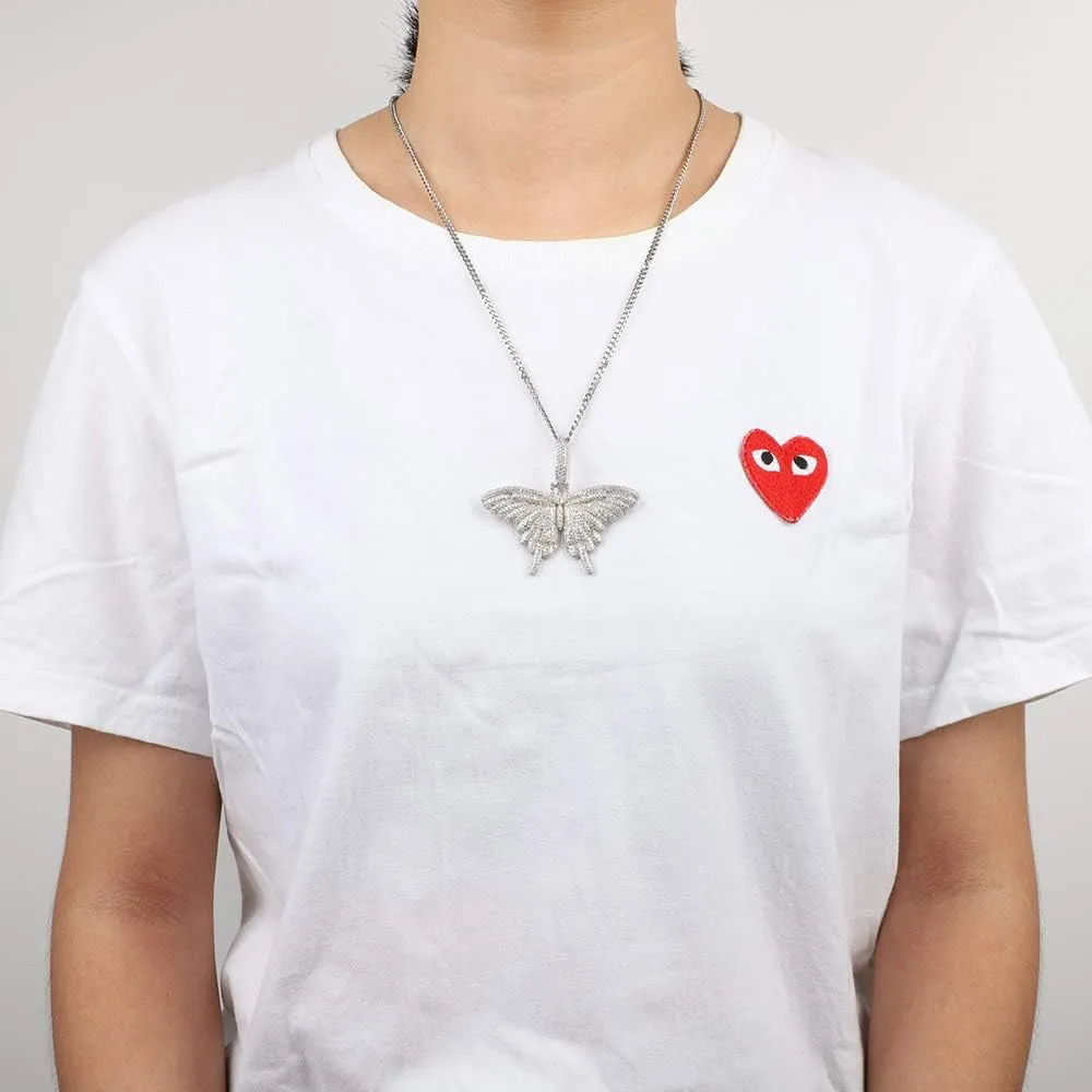 Silver Plated CZ Iced Out Bling Butterfly Chain Necklace Party Jewelry for Men Women