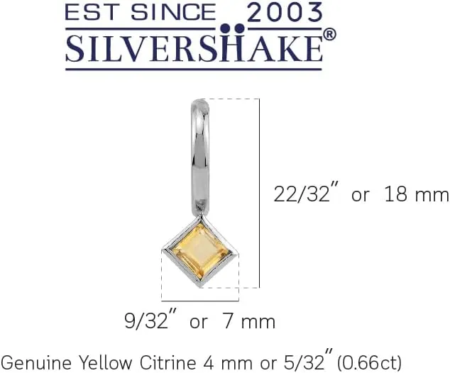 Silvershake 4MM Square Shape Birthstone Gemstone White Gold Plated or Yellow Gold Plated 925 Sterling Silver Fashion Geometric C Hoop Stud Post Earrings Jewelry for Women