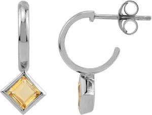 Silvershake 4MM Square Shape Birthstone Gemstone White Gold Plated or Yellow Gold Plated 925 Sterling Silver Fashion Geometric C Hoop Stud Post Earrings Jewelry for Women