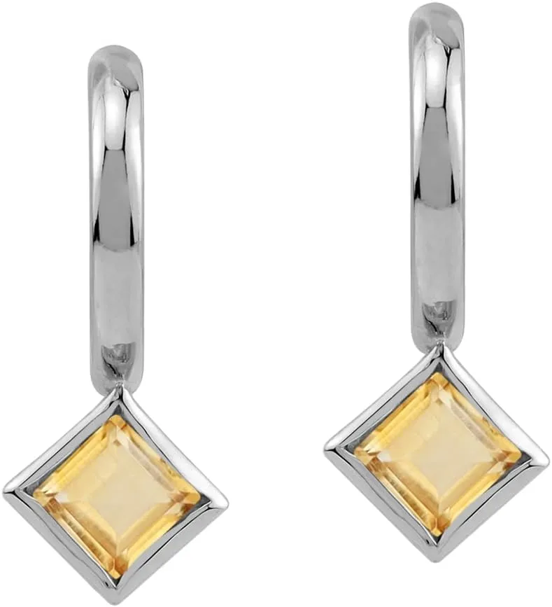 Silvershake 4MM Square Shape Birthstone Gemstone White Gold Plated or Yellow Gold Plated 925 Sterling Silver Fashion Geometric C Hoop Stud Post Earrings Jewelry for Women