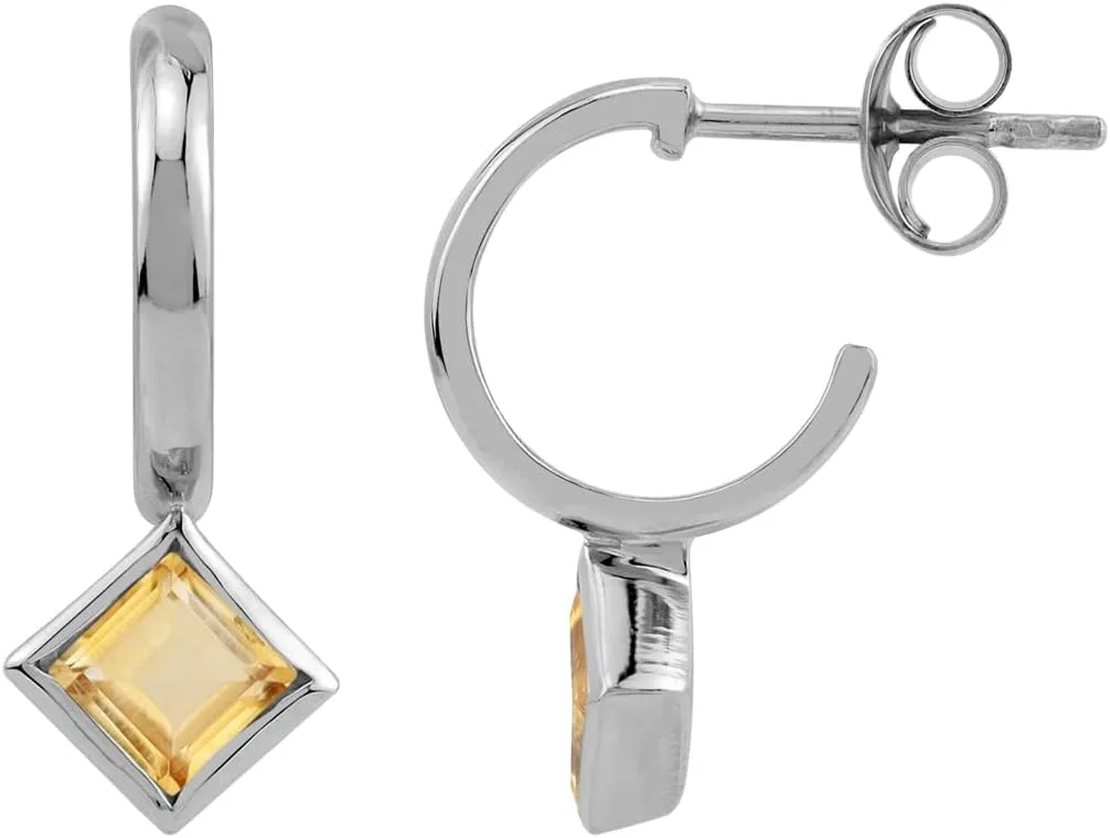 Silvershake 4MM Square Shape Birthstone Gemstone White Gold Plated or Yellow Gold Plated 925 Sterling Silver Fashion Geometric C Hoop Stud Post Earrings Jewelry for Women