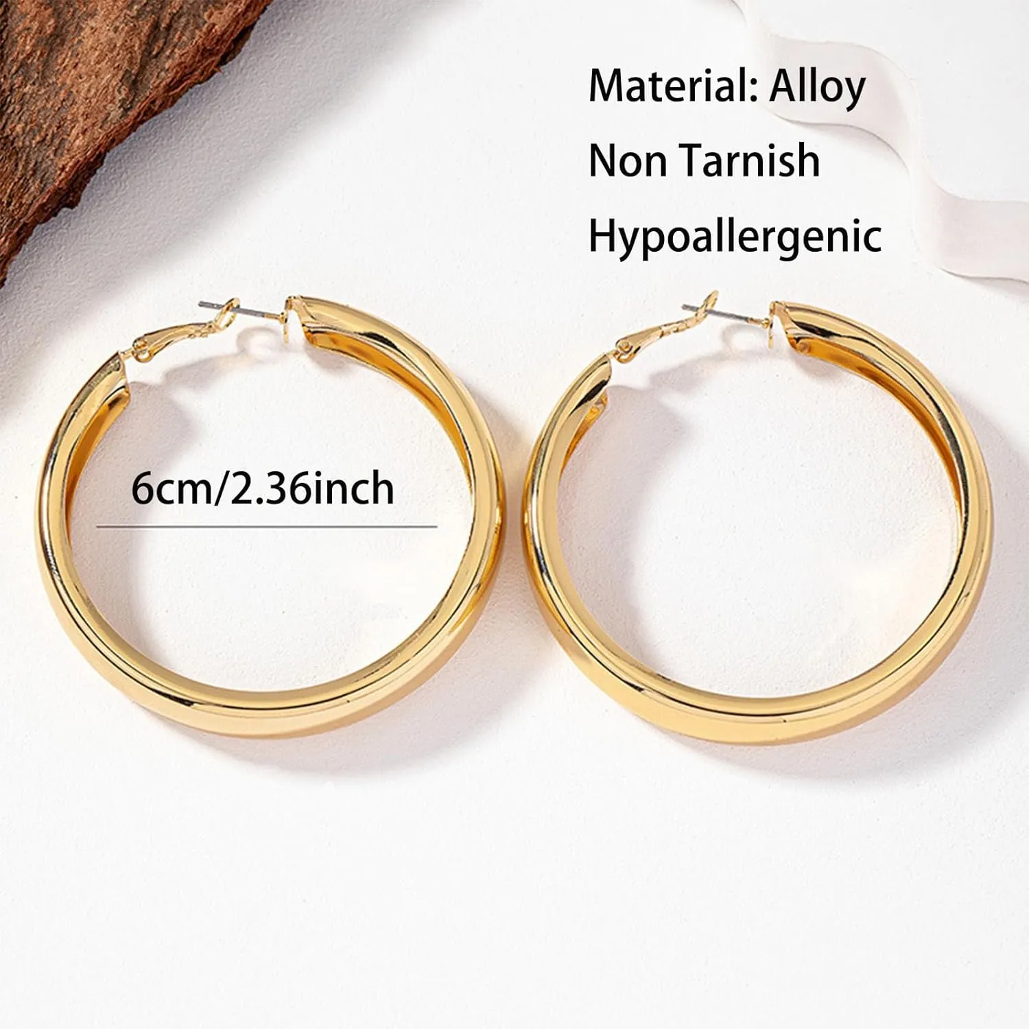 SilverTwist Lightweight Thick Hypoallergenic Hoop Earrings for Women