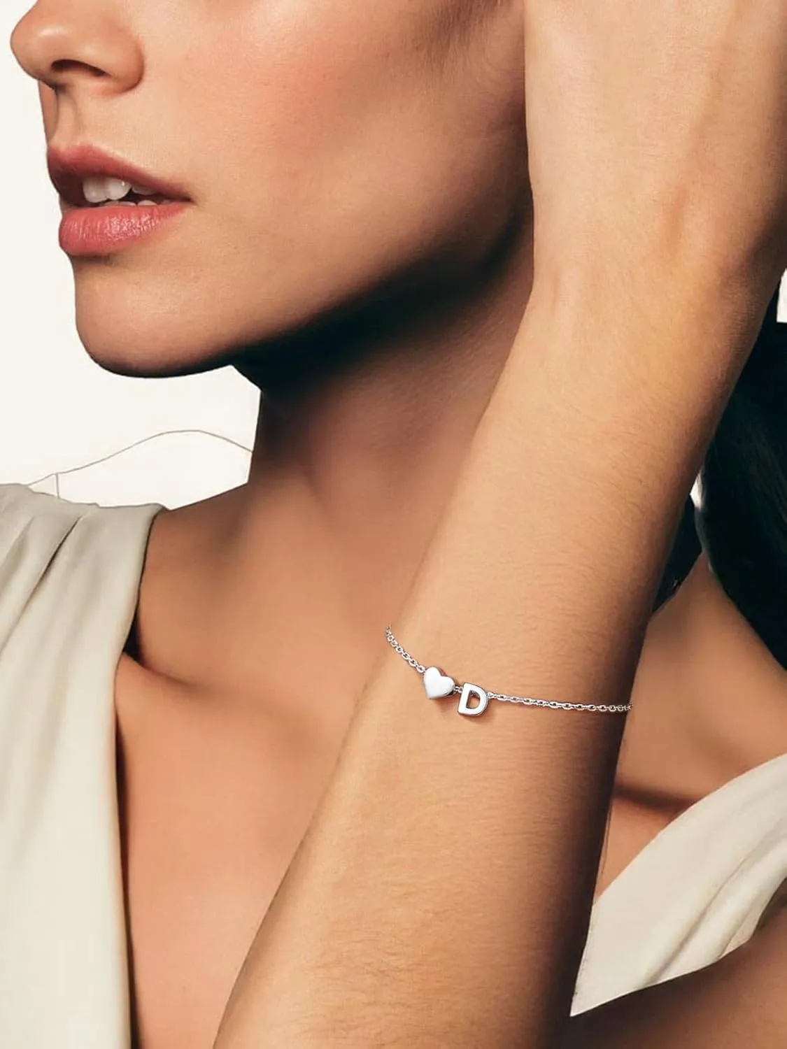 Silvora 925 Sterling Silver Dainty Initial Bracelet with Heart - 6.3"   2" Adjustable Personalized 26 Letter Bracelet Jewelry Heart Bracelet for Women