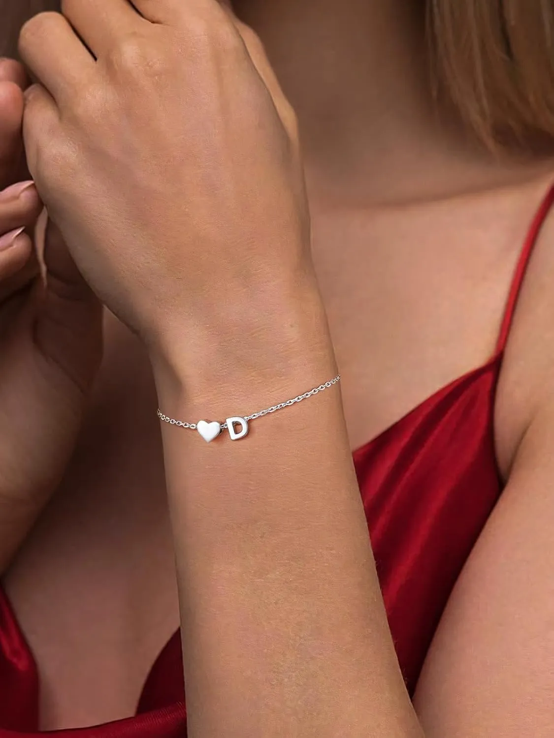 Silvora 925 Sterling Silver Dainty Initial Bracelet with Heart - 6.3"   2" Adjustable Personalized 26 Letter Bracelet Jewelry Heart Bracelet for Women