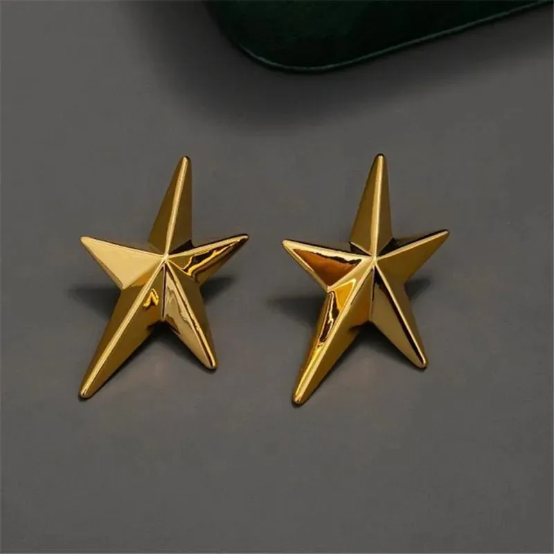 Simple Geometric Five-Pointed Star Metal Earrings