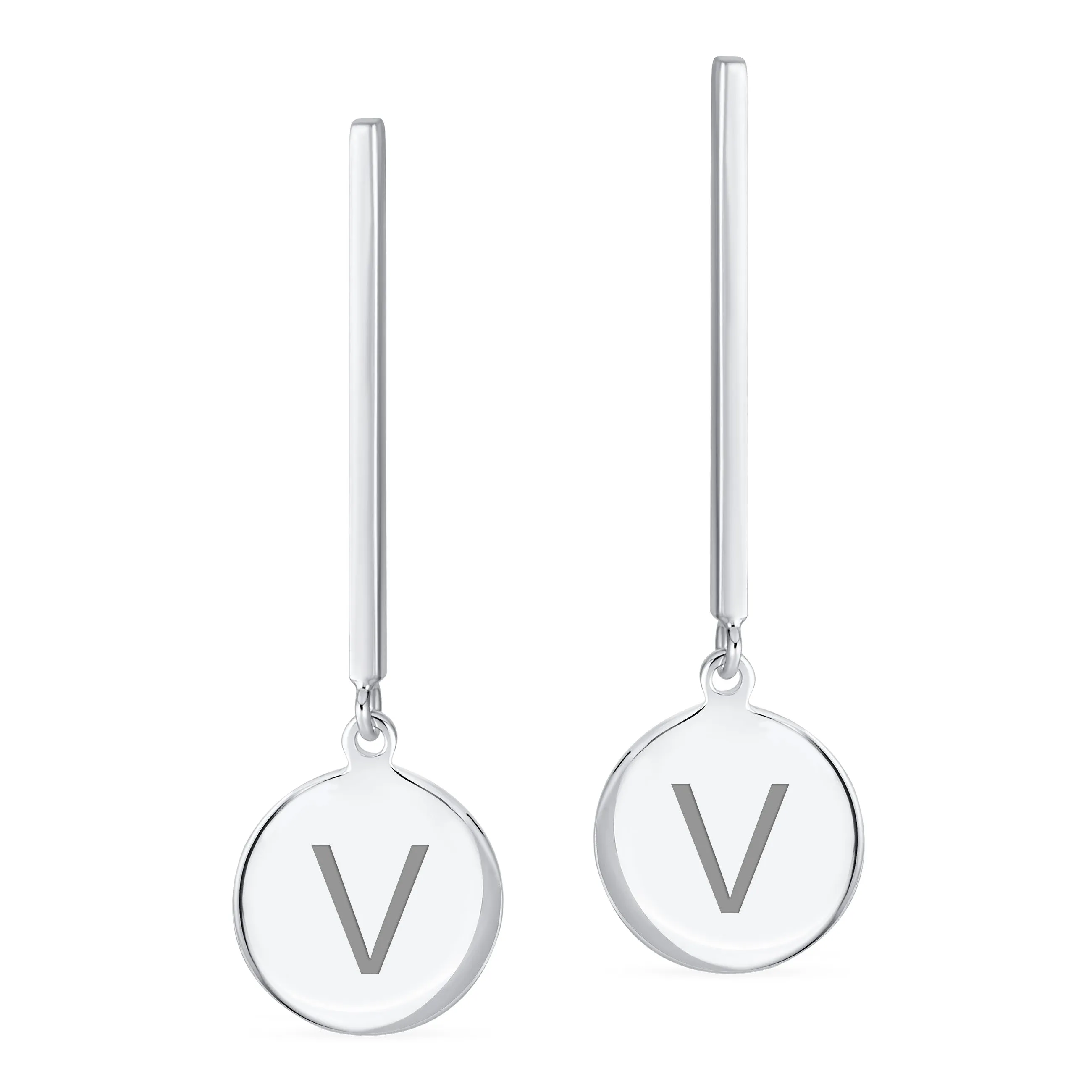 Simple Geometric Initials Monogram Dangle Earrings  Sterling Silver Circle Bar