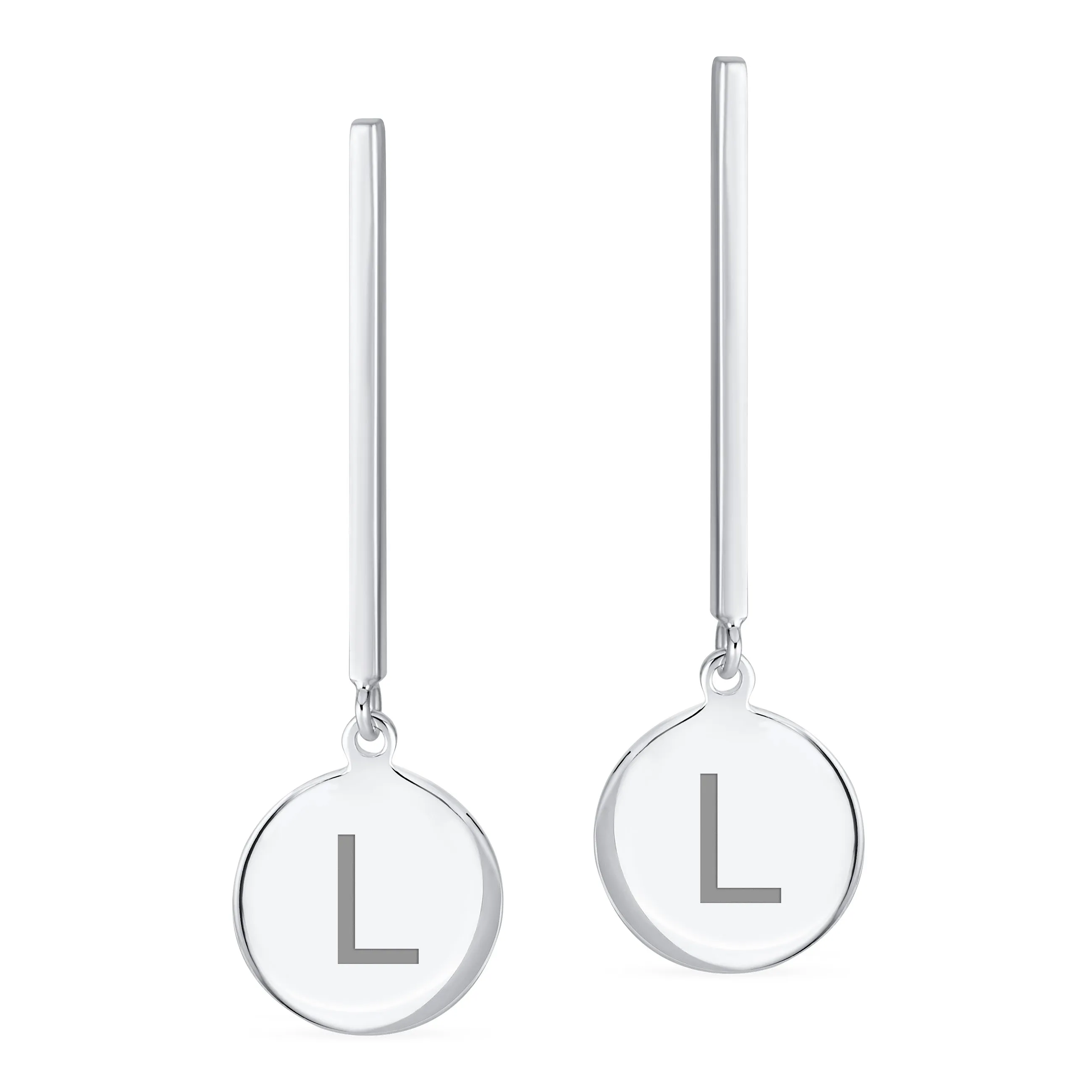 Simple Geometric Initials Monogram Dangle Earrings  Sterling Silver Circle Bar