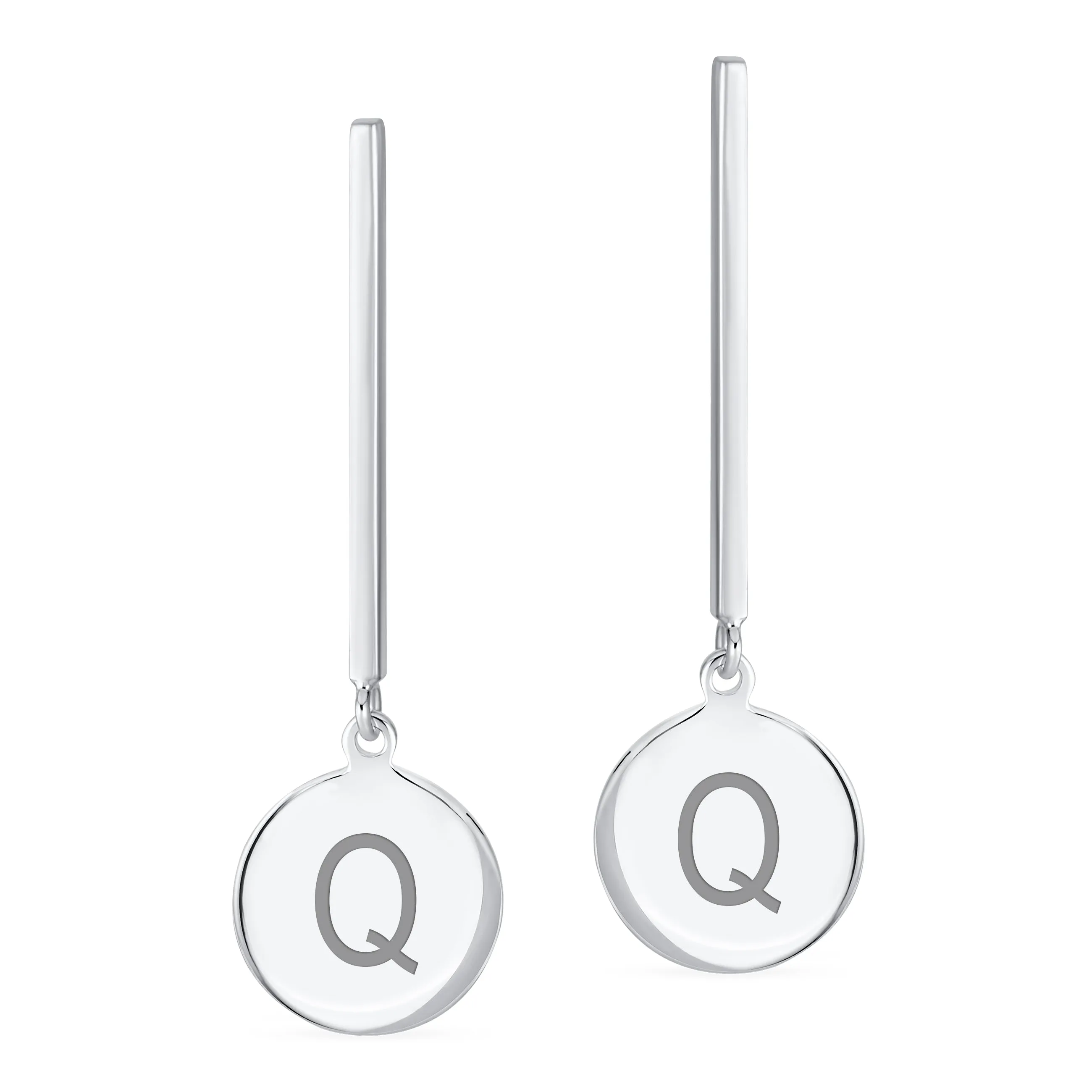 Simple Geometric Initials Monogram Dangle Earrings  Sterling Silver Circle Bar