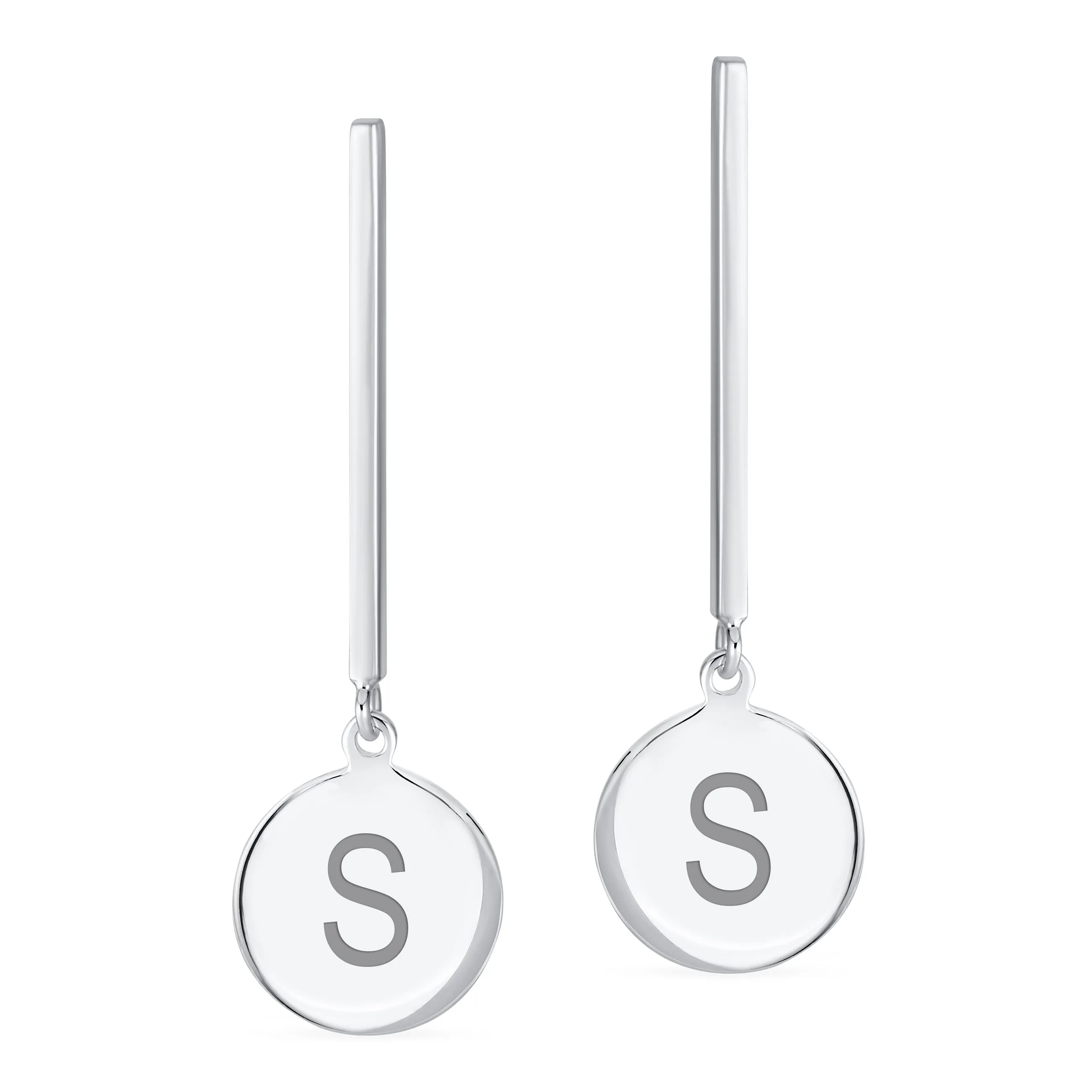 Simple Geometric Initials Monogram Dangle Earrings  Sterling Silver Circle Bar