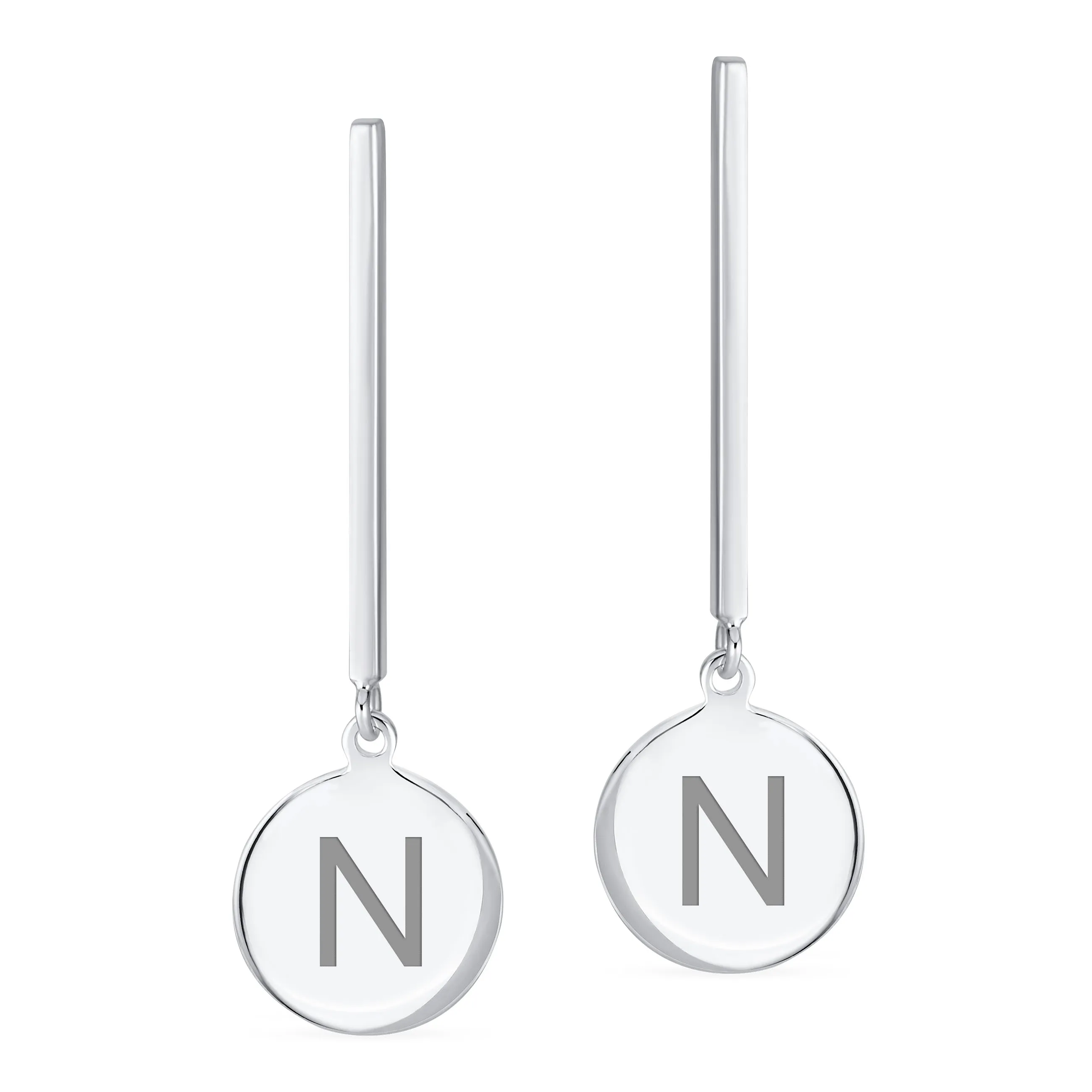 Simple Geometric Initials Monogram Dangle Earrings  Sterling Silver Circle Bar