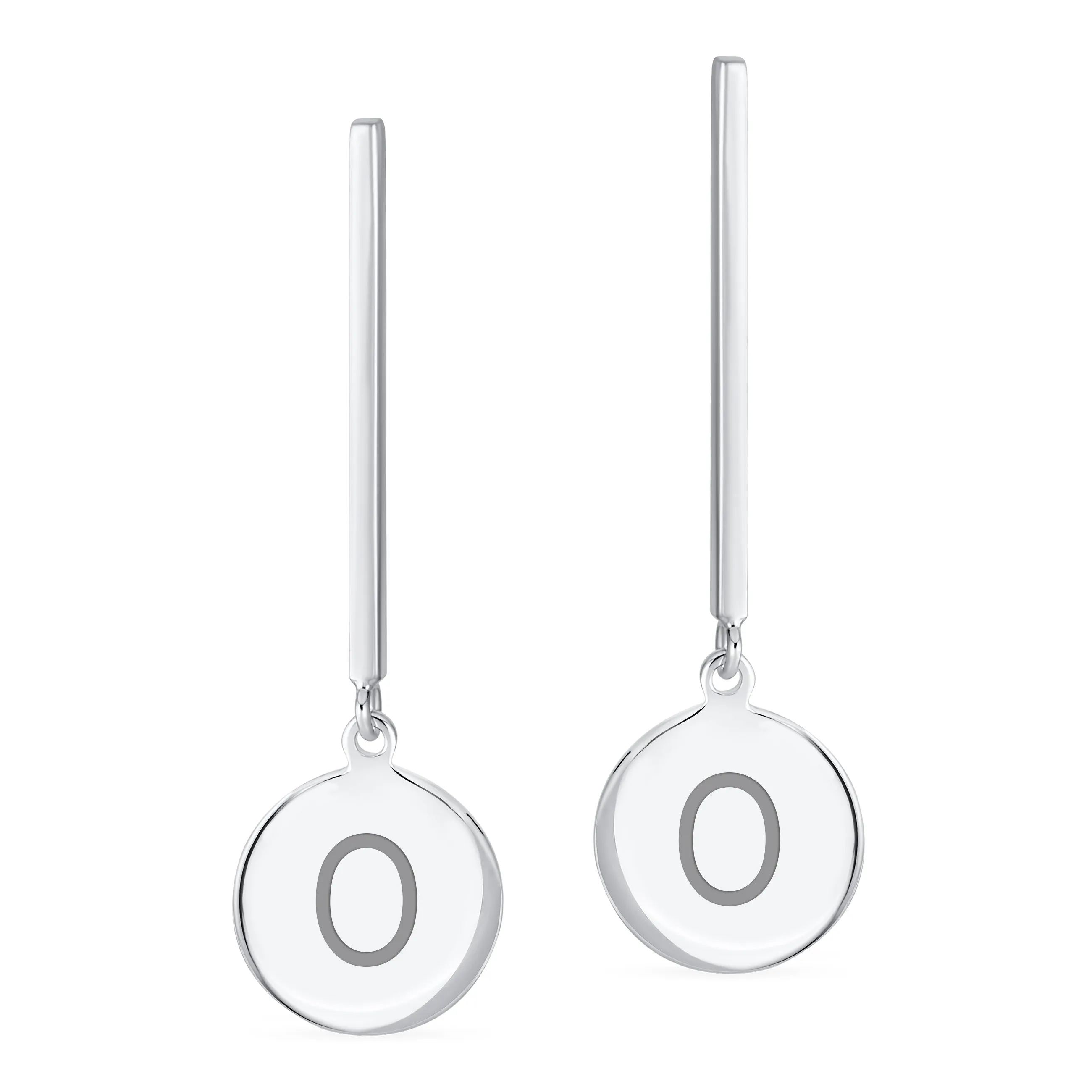 Simple Geometric Initials Monogram Dangle Earrings  Sterling Silver Circle Bar