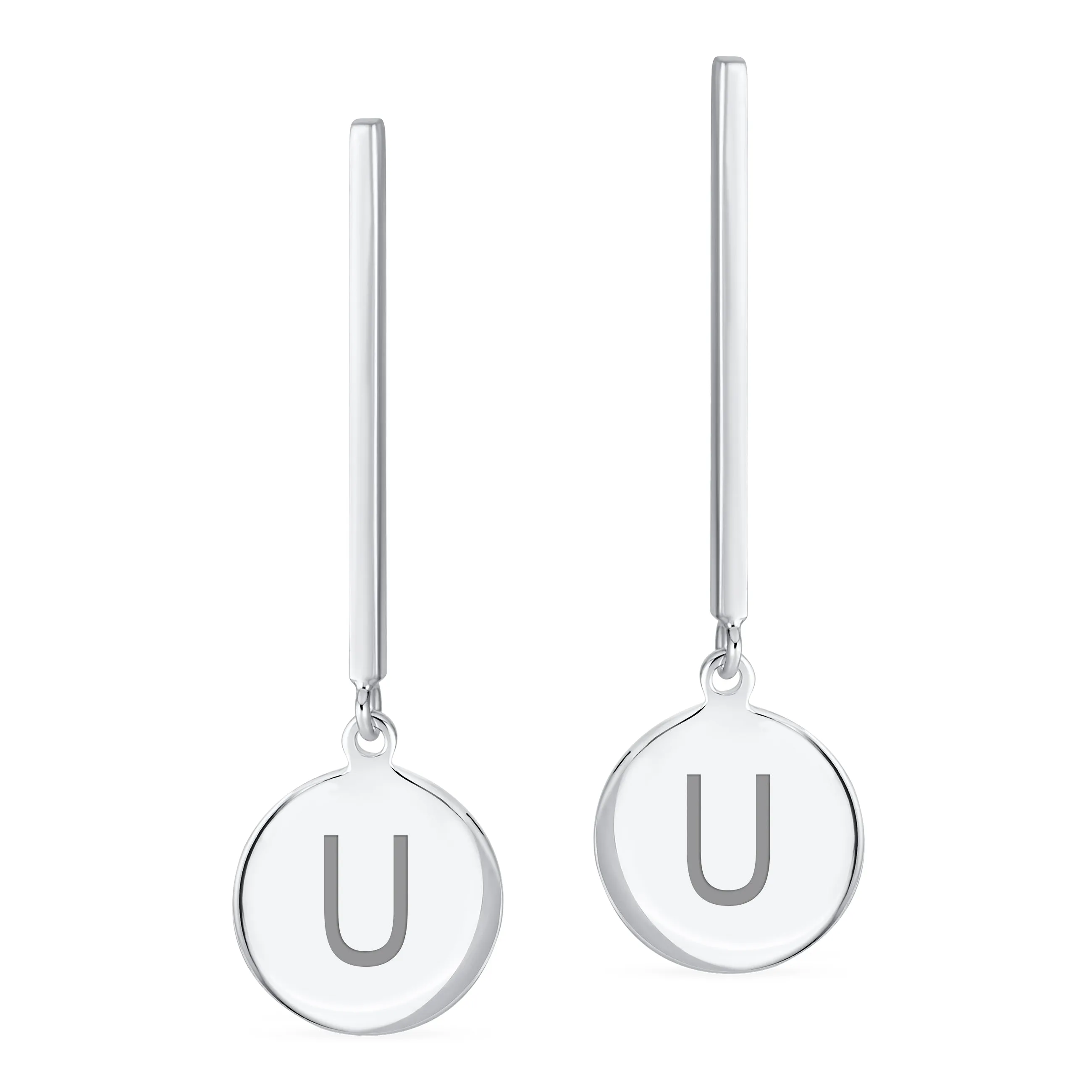 Simple Geometric Initials Monogram Dangle Earrings  Sterling Silver Circle Bar