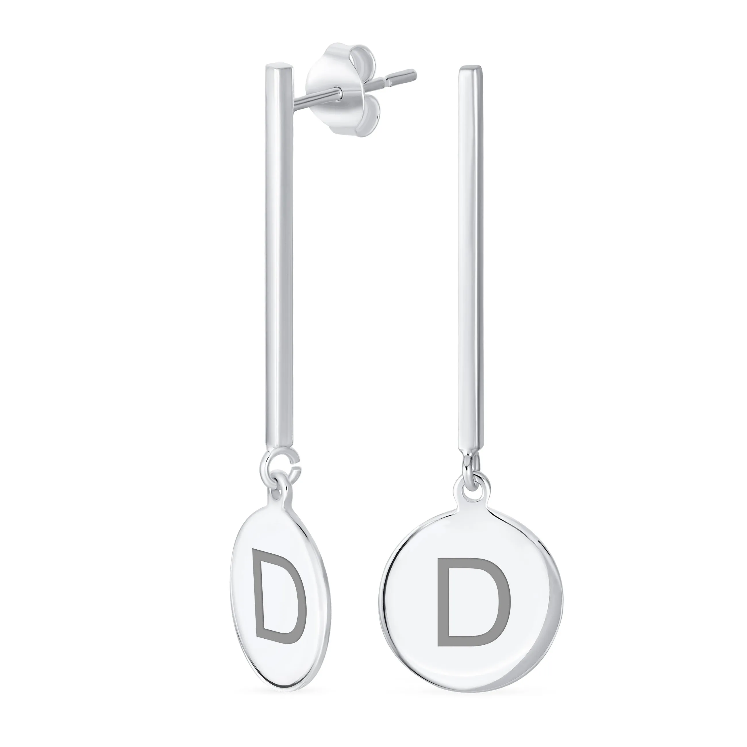 Simple Geometric Initials Monogram Dangle Earrings  Sterling Silver Circle Bar