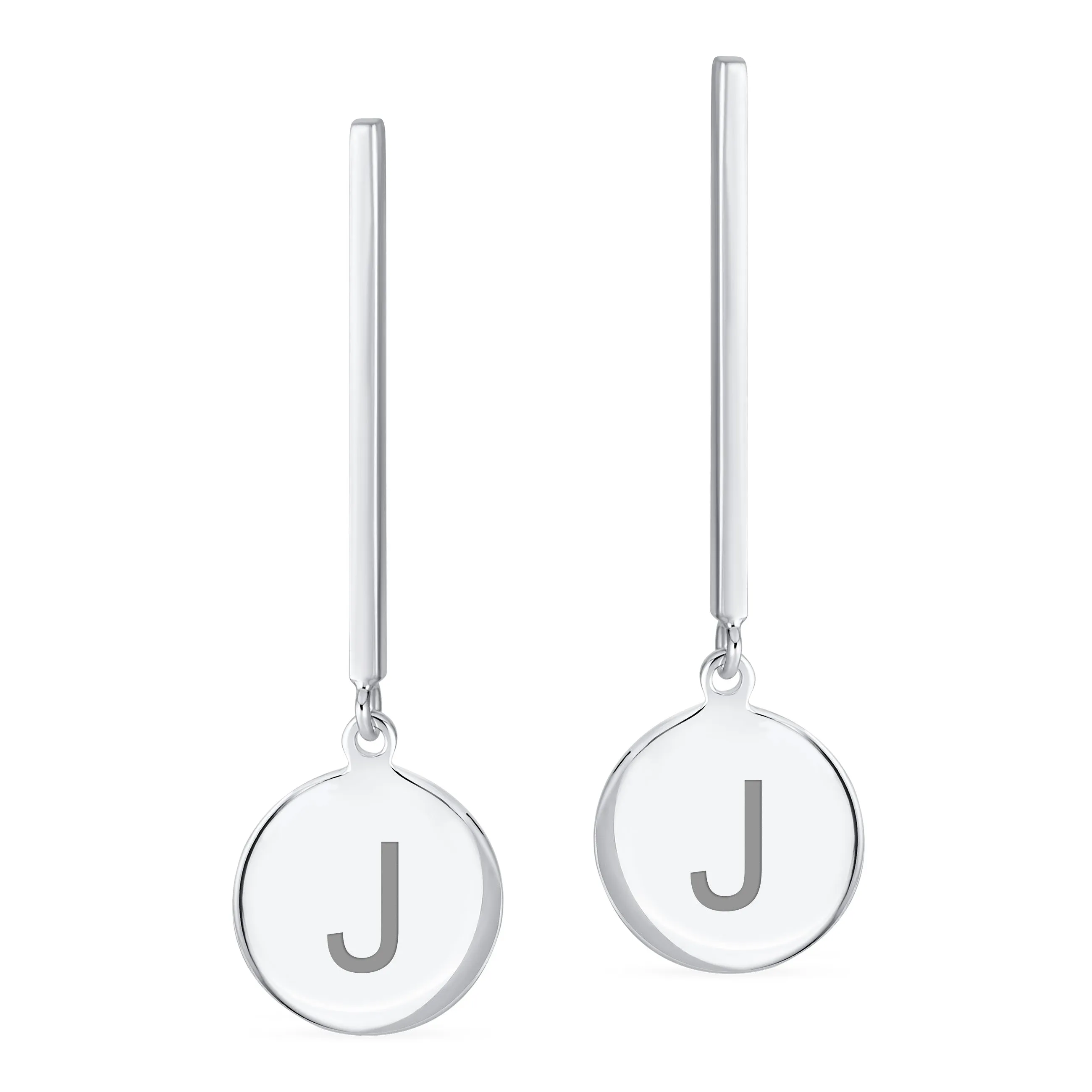 Simple Geometric Initials Monogram Dangle Earrings  Sterling Silver Circle Bar