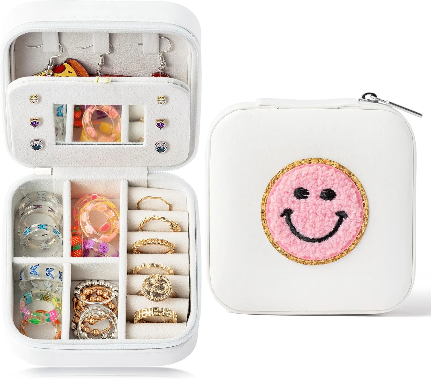 Small Preppy Travel Jewelry Case for Women Mini Jewelry Organizer for Traveling Preppy Travel Jewelry Box for Ring Earring Necklace Bracelet Pendant Gift for Mom Lovers