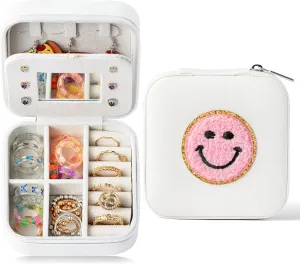 Small Preppy Travel Jewelry Case for Women Mini Jewelry Organizer for Traveling Preppy Travel Jewelry Box for Ring Earring Necklace Bracelet Pendant Gift for Mom Lovers