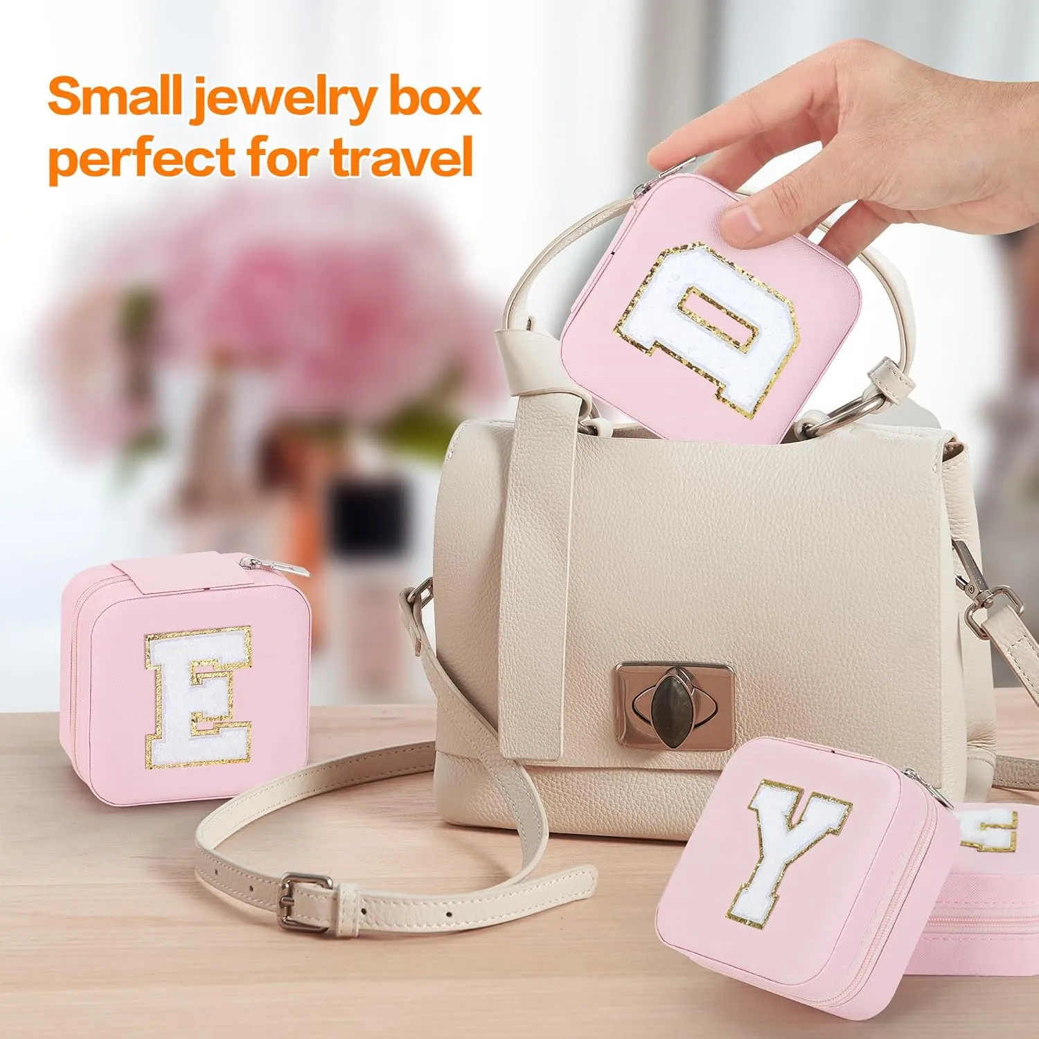 Small Travel Jewelry Box Organizer with Mirror, Women Teen Girl Gifts Trendy Stuff, Double Layer Portable Travel Case Display Storage Holder Boxes for Stud Earrings, Rings, Necklaces, Bracelets (D)