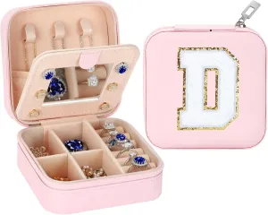 Small Travel Jewelry Box Organizer with Mirror, Women Teen Girl Gifts Trendy Stuff, Double Layer Portable Travel Case Display Storage Holder Boxes for Stud Earrings, Rings, Necklaces, Bracelets (D)