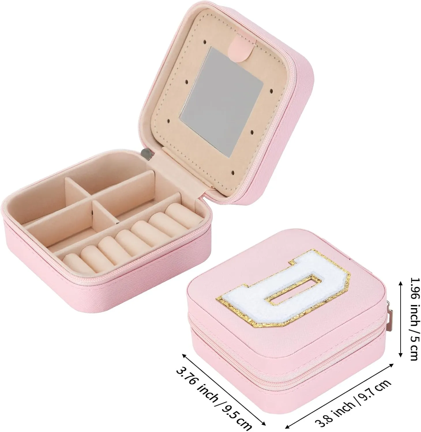 Small Travel Jewelry Box Organizer with Mirror, Women Teen Girl Gifts Trendy Stuff, Double Layer Portable Travel Case Display Storage Holder Boxes for Stud Earrings, Rings, Necklaces, Bracelets (D)