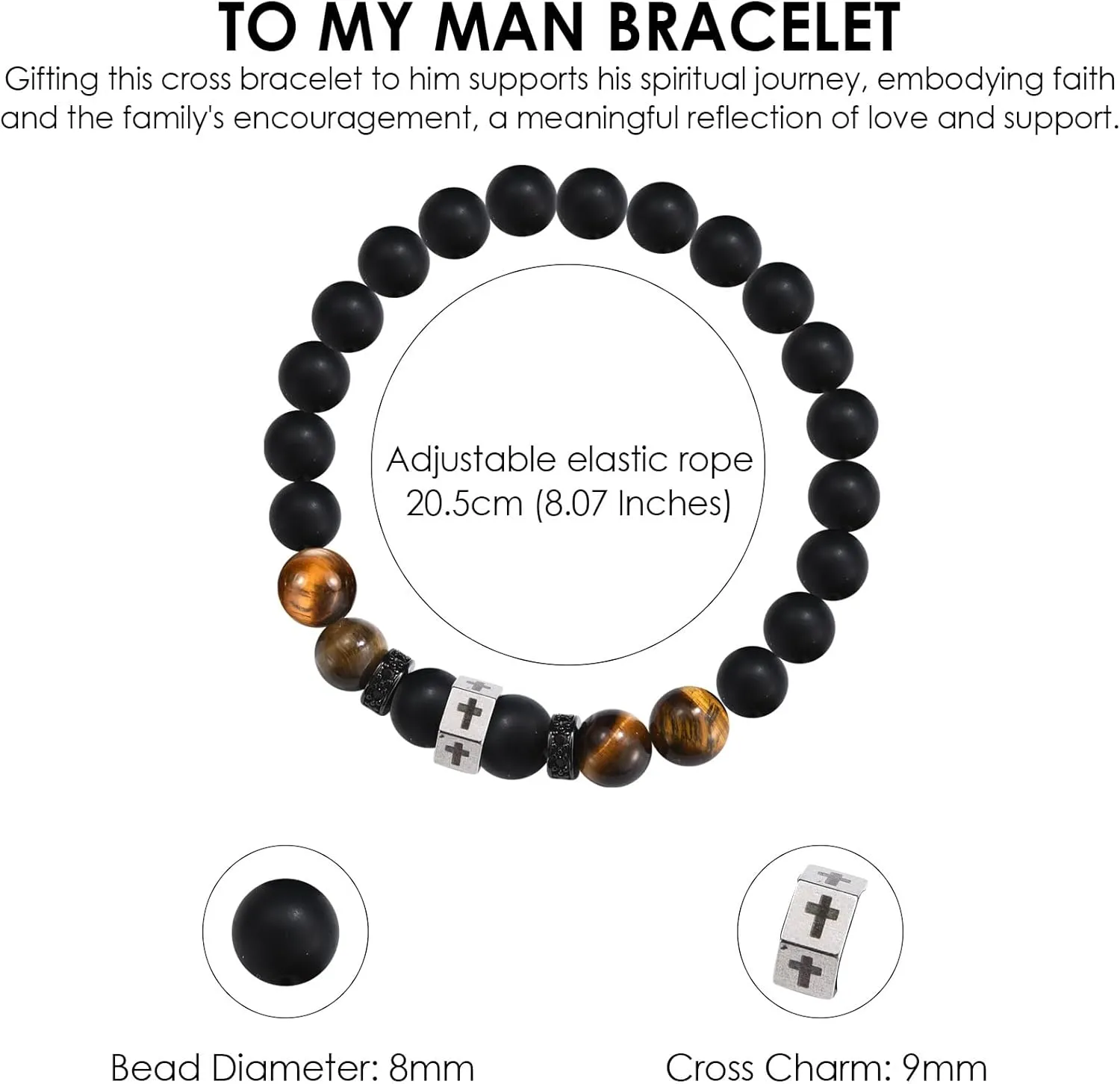 SNORSO To Mens Gifts Bead Bracelet for Son, Grandson, Dad, Men - Bracelets for Grandson, Dad Bracelet, To My Man Gifts for Boyfriend Husband, To My Son Bracelet Birthday Christmas Graduation Gift
