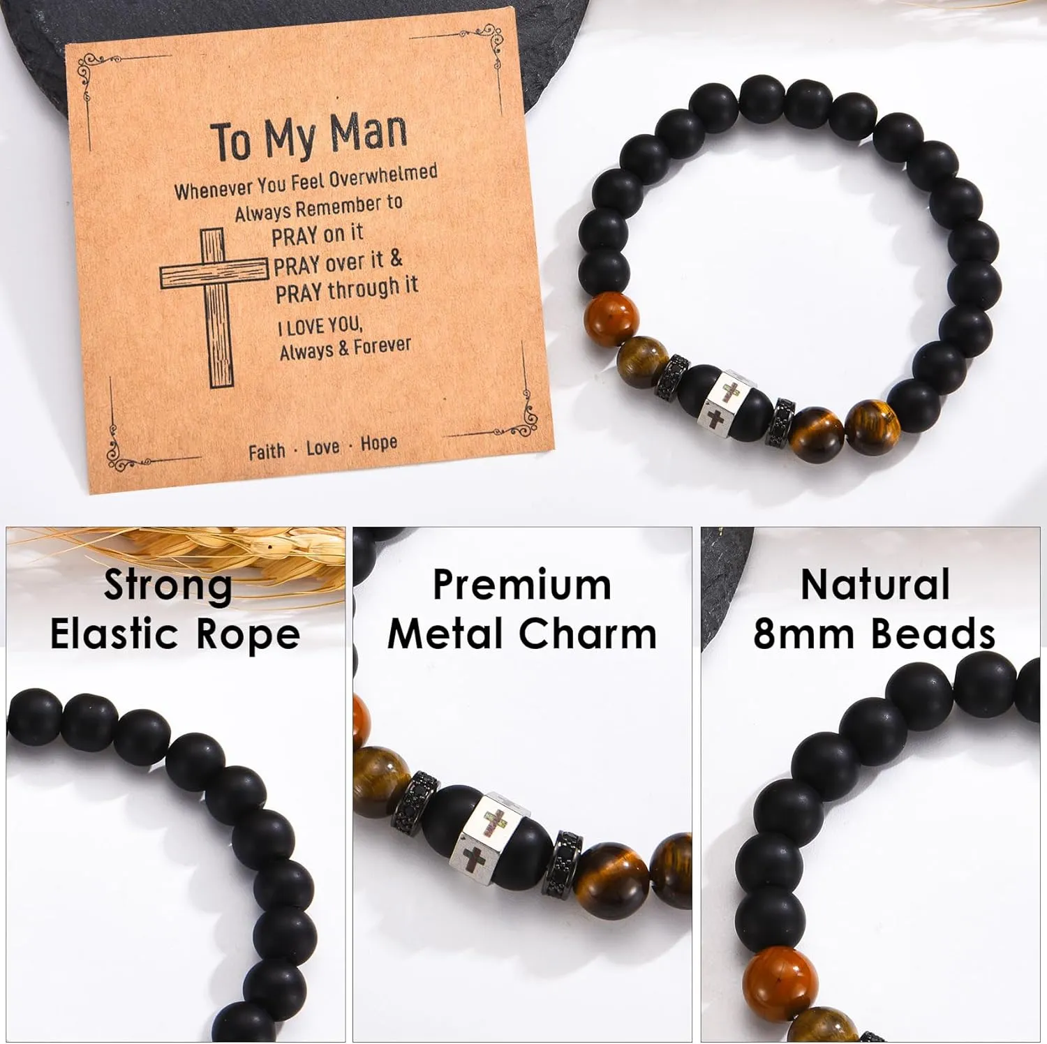 SNORSO To Mens Gifts Bead Bracelet for Son, Grandson, Dad, Men - Bracelets for Grandson, Dad Bracelet, To My Man Gifts for Boyfriend Husband, To My Son Bracelet Birthday Christmas Graduation Gift