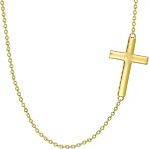 Solid 14K White or Yellow Gold Sideways Cross Necklace for Women, Gold Sideways Cross Choker Necklace Faith Jewelry Valentines Day Gifts for Her, Available in 16Inch, 18Inch