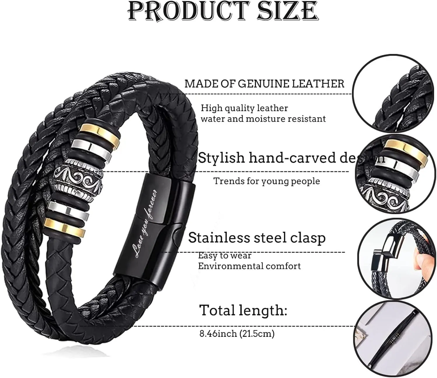 Son's Infinity Knot Bracelet, To My Son Infinity Knot Leather Bracelet From Mom Forever Linked Together Bracelets for My Son Stainless Steel Engraved Jewelry for Birthday Christmas