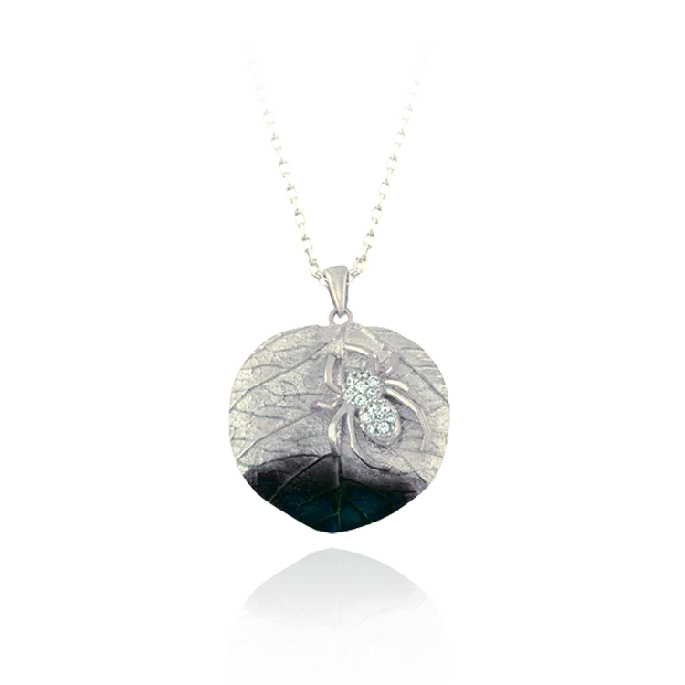 Spider on Greenbrier Leaf Ember Pendant