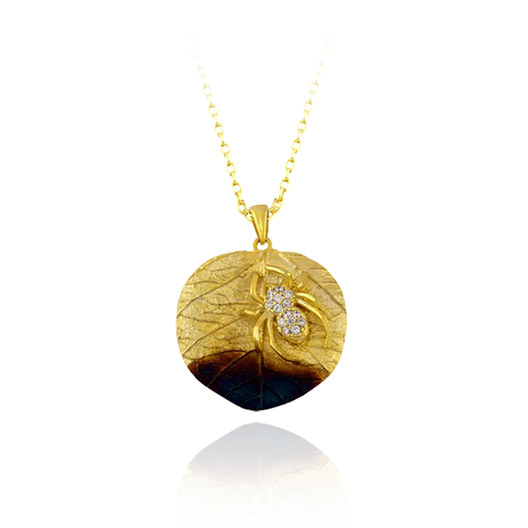 Spider on Greenbrier Leaf Ember Pendant