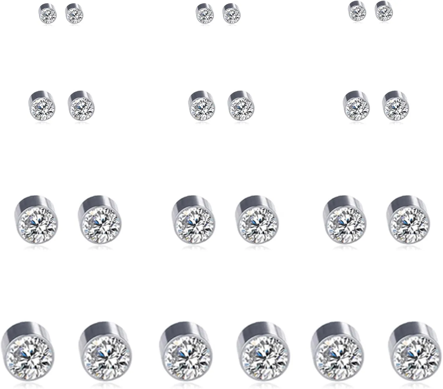 Spiritlele 12 Pairs Clear Crystal Magnetic Earrings Set Clip on Non Piercing Fake Stud Earrings for Unisex