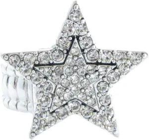 Sports Accessory Store Star Clear Crystals Silver Plated Fashion Stretch Ring