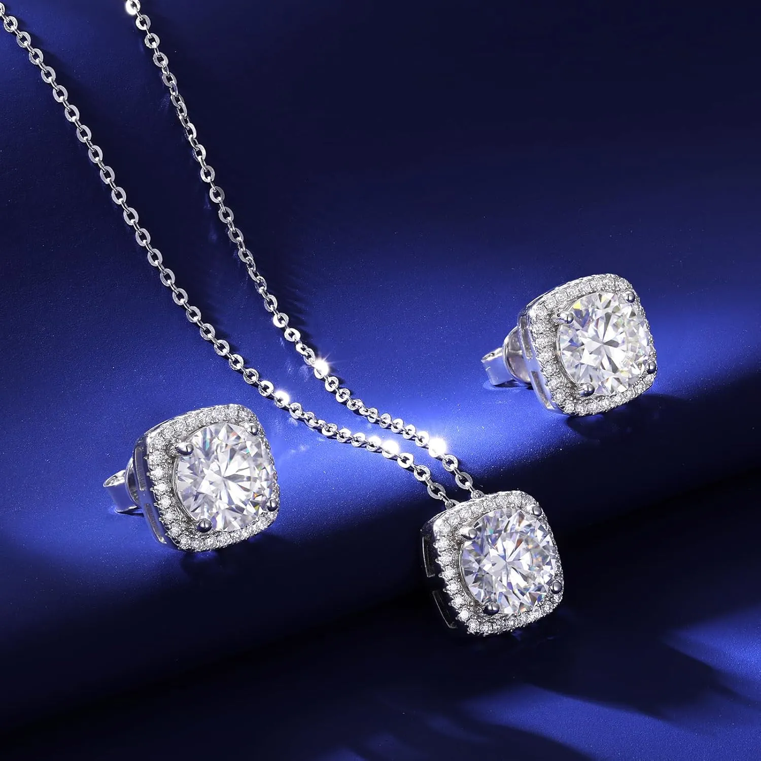Square Moissanite Earrings and Necklace Set for Women/Men 18K White/Yellow Gold Sterling Silver Moissanite Jewelry Set for Bridal Wedding Birthday Anniversary Party