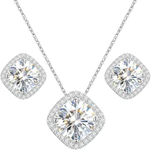Square Moissanite Earrings and Necklace Set for Women/Men 18K White/Yellow Gold Sterling Silver Moissanite Jewelry Set for Bridal Wedding Birthday Anniversary Party