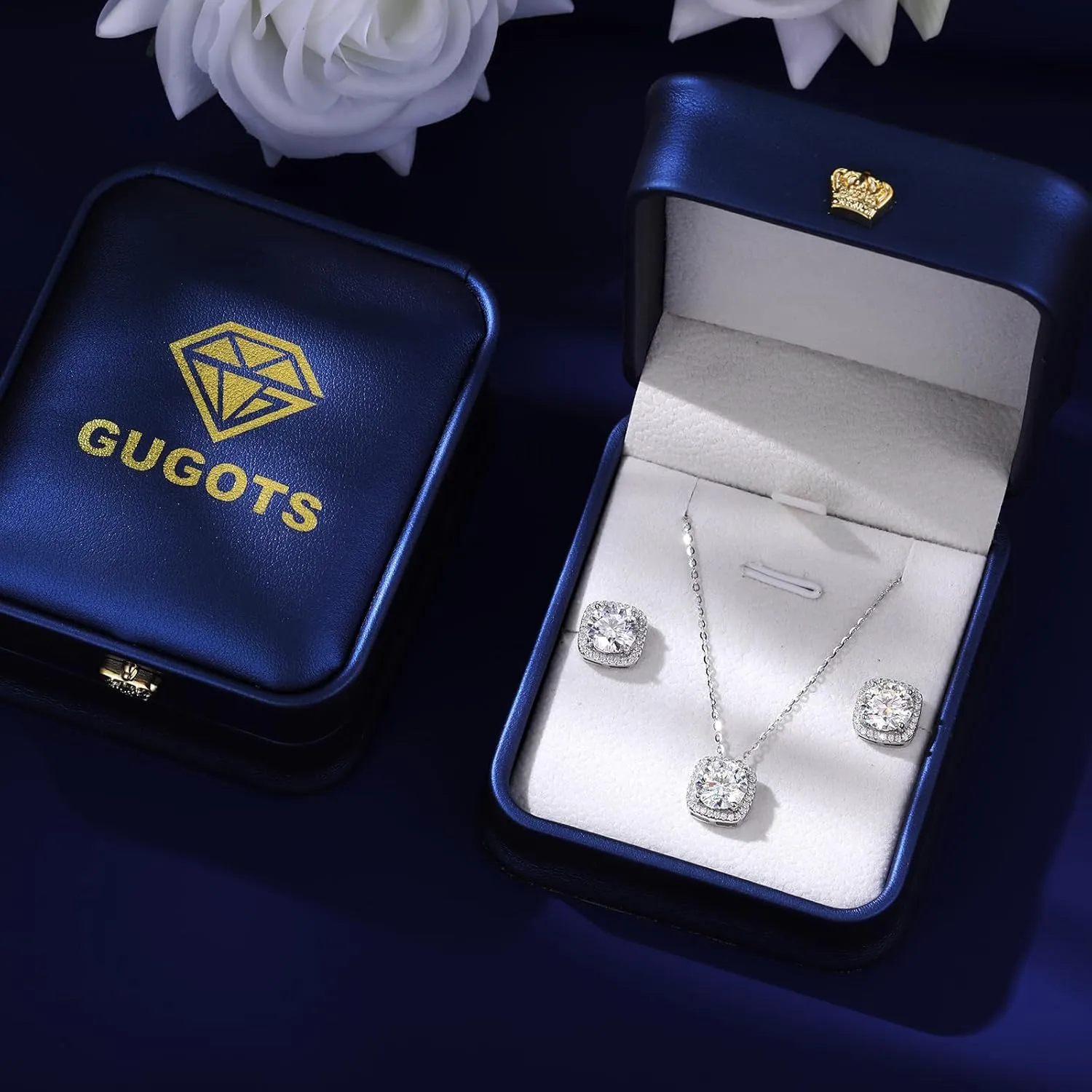 Square Moissanite Earrings and Necklace Set for Women/Men 18K White/Yellow Gold Sterling Silver Moissanite Jewelry Set for Bridal Wedding Birthday Anniversary Party
