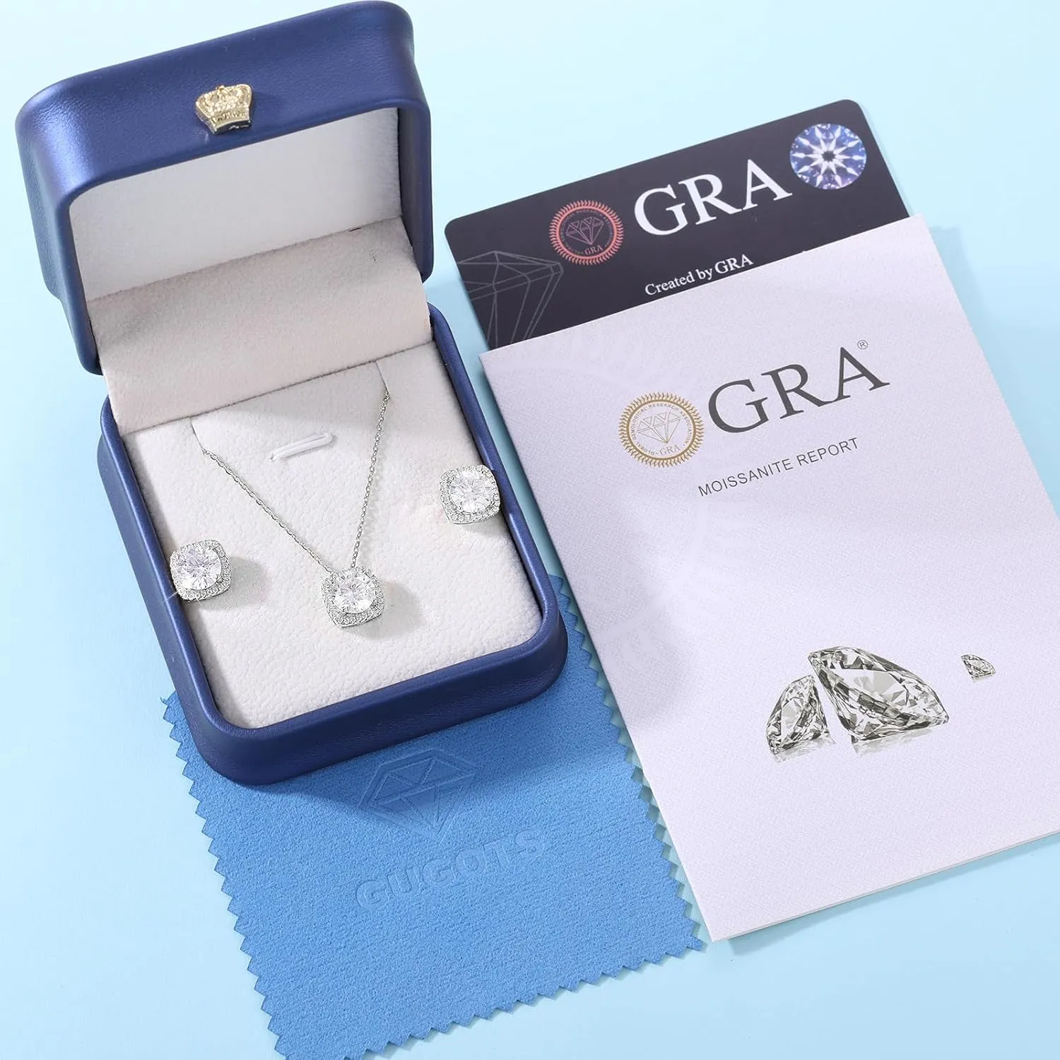 Square Moissanite Earrings and Necklace Set for Women/Men 18K White/Yellow Gold Sterling Silver Moissanite Jewelry Set for Bridal Wedding Birthday Anniversary Party