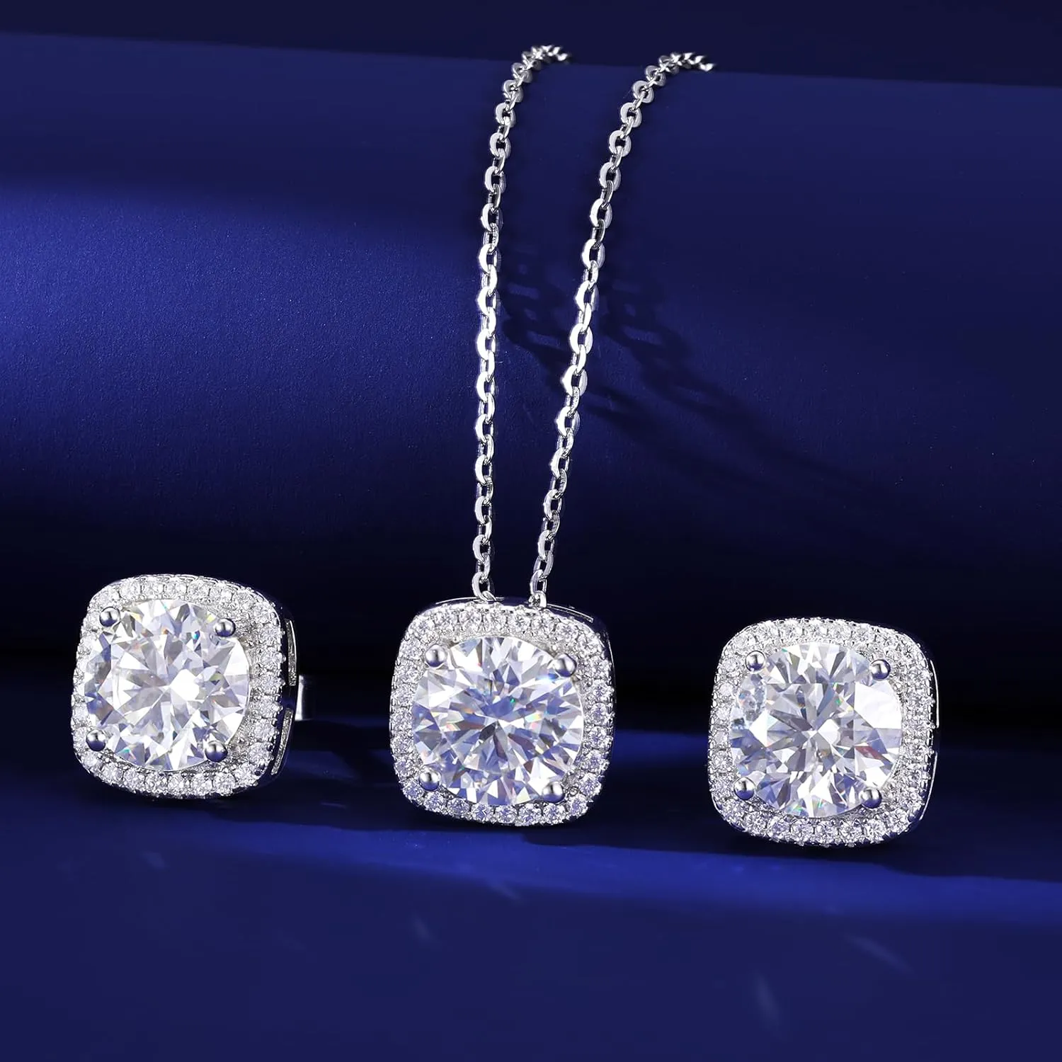 Square Moissanite Earrings and Necklace Set for Women/Men 18K White/Yellow Gold Sterling Silver Moissanite Jewelry Set for Bridal Wedding Birthday Anniversary Party