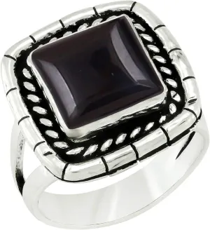 Square Shape Natural Gemstone Handmade Rings for Women - 925 Silver Plated Birthstone Bohemian Style Vintage Jewelry Statement Ring - Gifts for Wedding Anniversary Valentine's Day Christmas