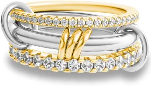 Stackable Rings for Women Non Tarnish, 14K Gold Plated Cubiz Zirconia Ring Dainty Chunky Gold Rings Silver Gold Multi Ring Mixed Metal Stacking Rings Set Gold Jewelry for Women Gifts