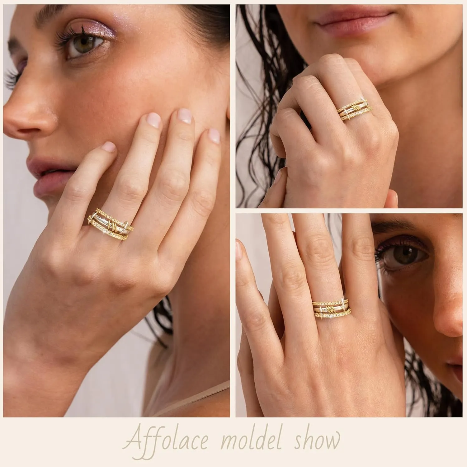 Stackable Rings for Women Non Tarnish, 14K Gold Plated Cubiz Zirconia Ring Dainty Chunky Gold Rings Silver Gold Multi Ring Mixed Metal Stacking Rings Set Gold Jewelry for Women Gifts