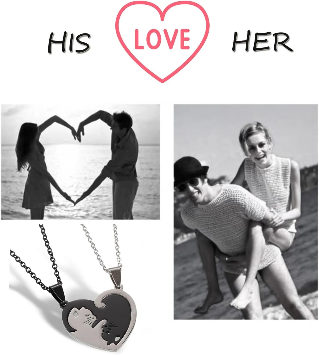 Stainless Steel His and Her Heart Lock Key Matching Puzzle Couples Pendant Necklace